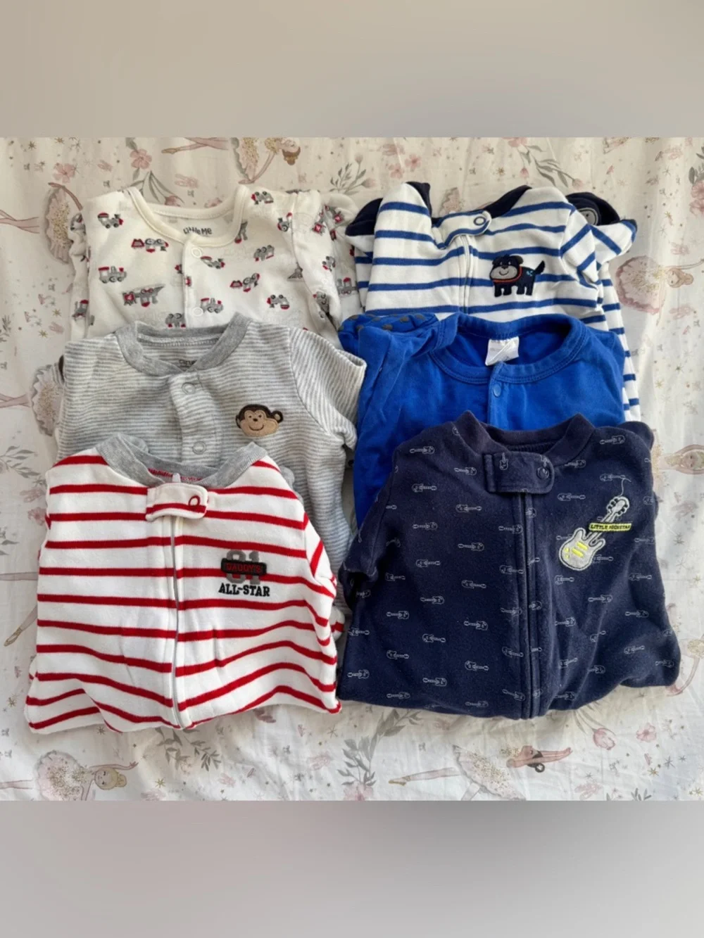 Bundle of Baby Boys Infant Footies Footed Pajamas Sleepers Sz 3 Months - Carters